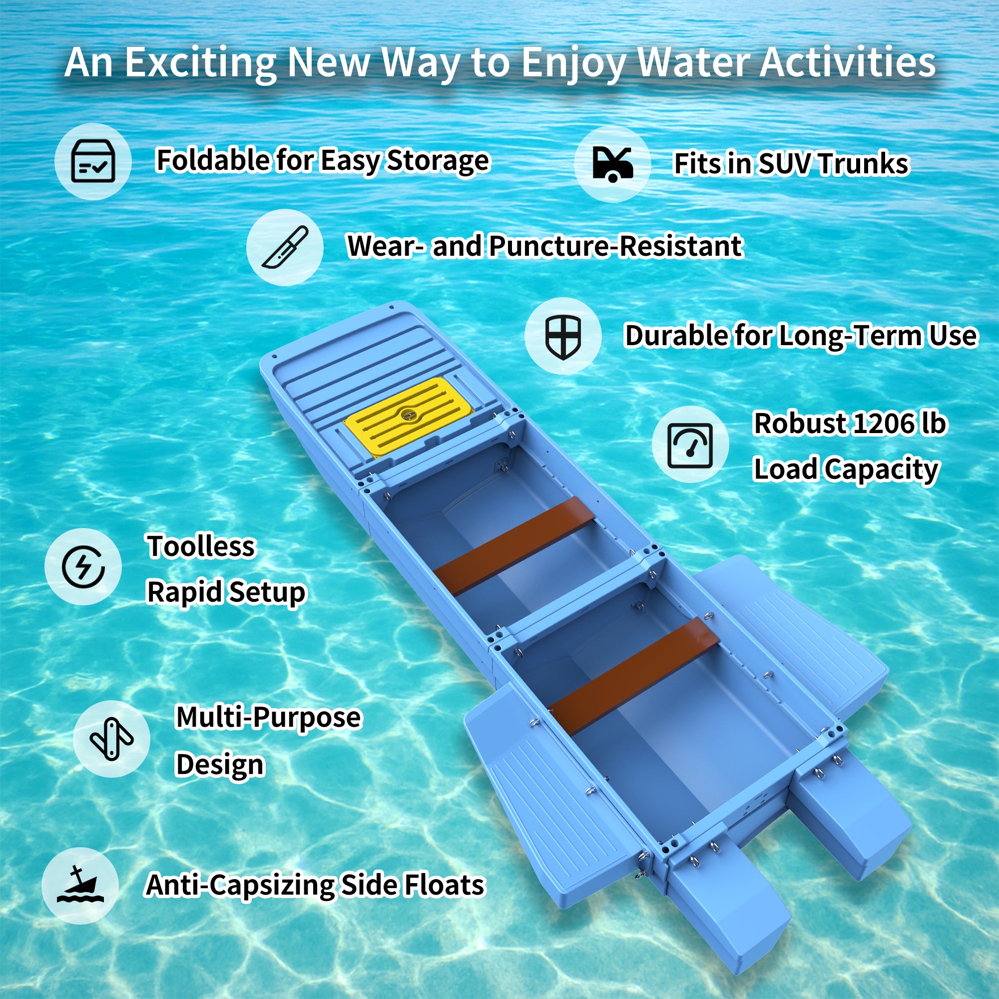 Artigree Fishing Boat, High-speed folding boat, Fits in Suv (Ultra Blue)